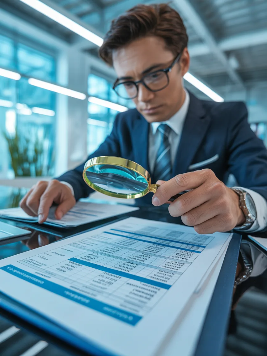 Executive reviewing a facility spend blueprint and contract documents